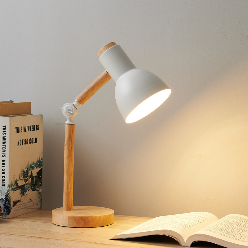Creatieve Scandinavische tafellamp Houten kunst LED-draaikop Eenvoudig nachtkastje Bureaulamp / oogbescherming Lees- en slaapkamerstudielamp: 11-15W / Black