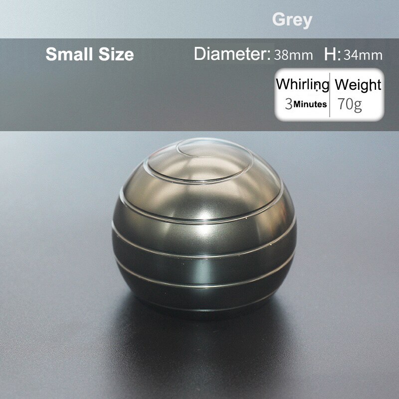 Ball Type Fingertip Gyro Metal Alloy Adult Office Desk Toy Decompression Anxiety Stress Relief Fidget Spinner Sensory Toys: Small Size - Grey