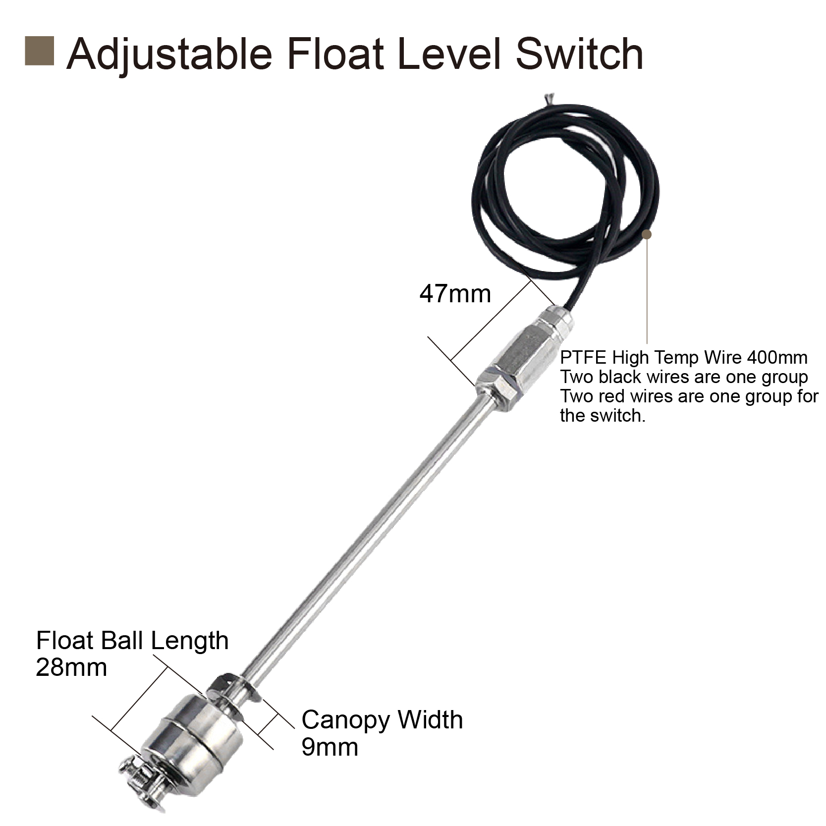 304 Stainless Steel Adjustable Float Switch Water Level Sensor Liquid Controller for Tank & Water Tower