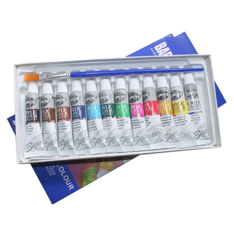 6 ML 12 Colors Acrylic Paints Set Hand Painted Wall Painting Textile Paint Brightly Colored Art Supplies Free Brush: Default Title