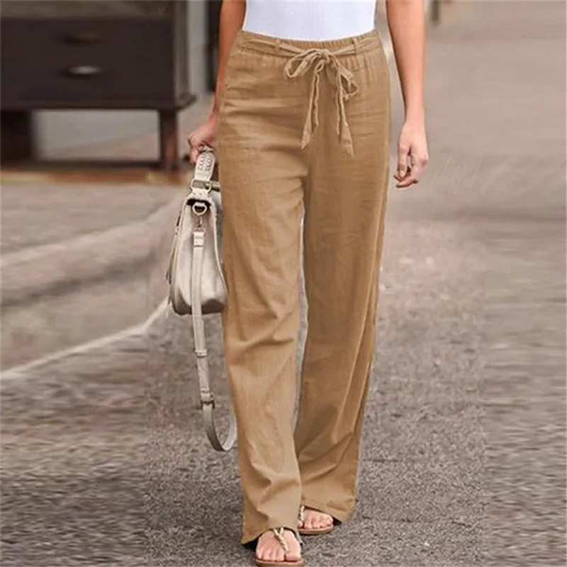 Summer Elastic Waist Women Cotton Linen Pants Hight Waist Ankle-length Oversized Loose Trousers Female Casual Solid Color Pants
