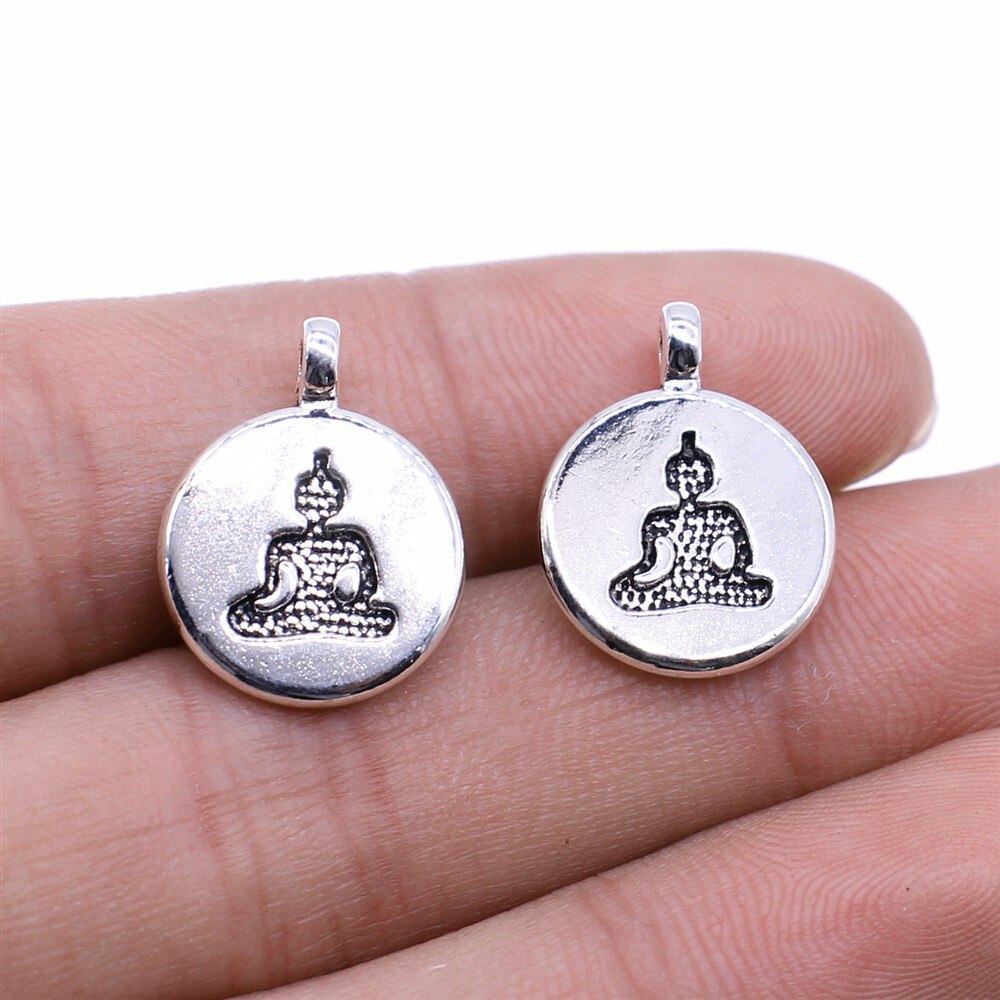 10 stücke Buddha Charme Antike Silber Farbe Buddha Statue Anhänger Reize Buddhismus Buddha Charme Für Schmuck Machen: B14108-14x19mm