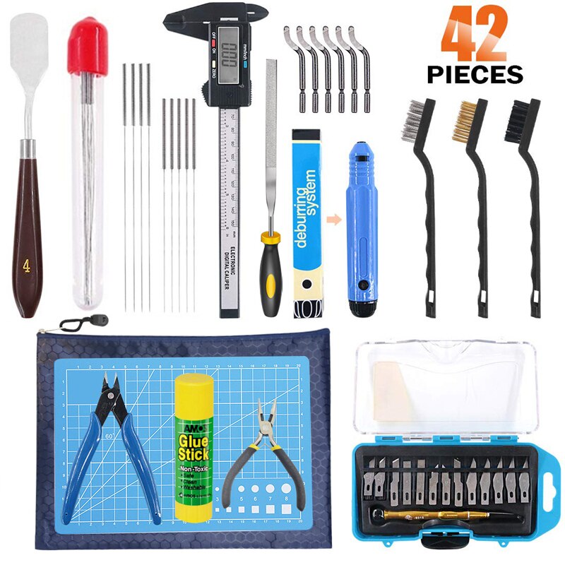 42Pcs/Set 3D Print Tool Kit Includes Tool Cleaning Removal Tool with Storage Bag 3D Printer Tool Set for Cleaning Disassembly: 42 Pieces Kit