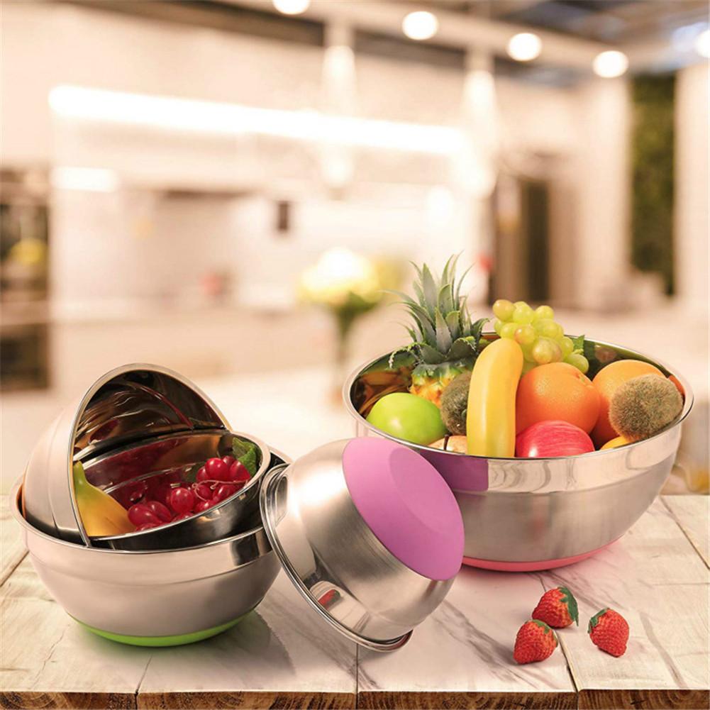 Stainless Steel Mixing Bowls Set Whisking Mixing Bowls With Lid Non Slip Silicone Bottom Salad Basin For Salad Cooking Baking