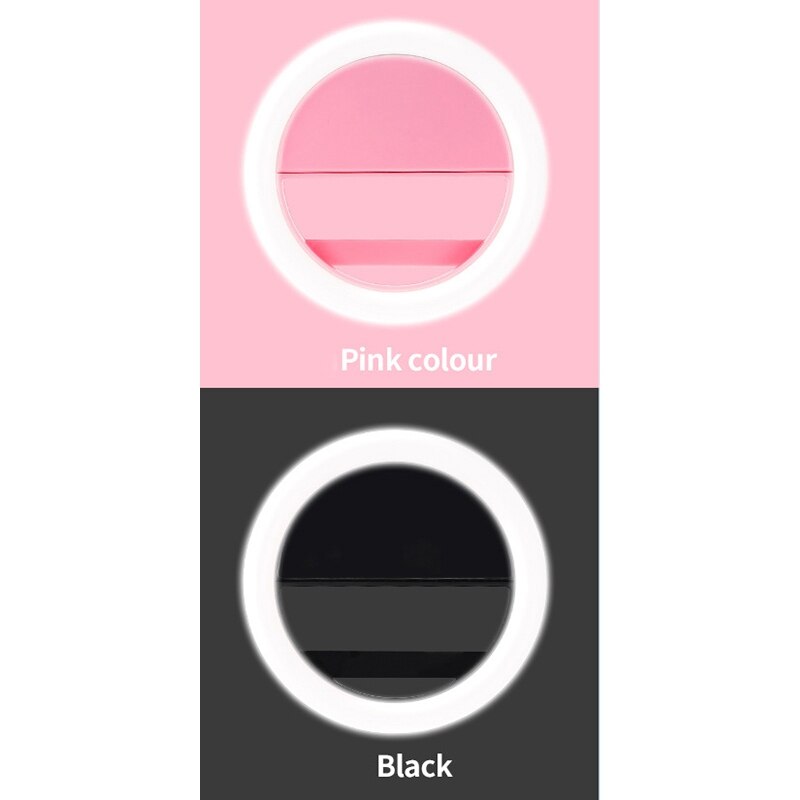 2x Selfie Light Portable LED Ring Light Fill for Smart Phone Pink & Black