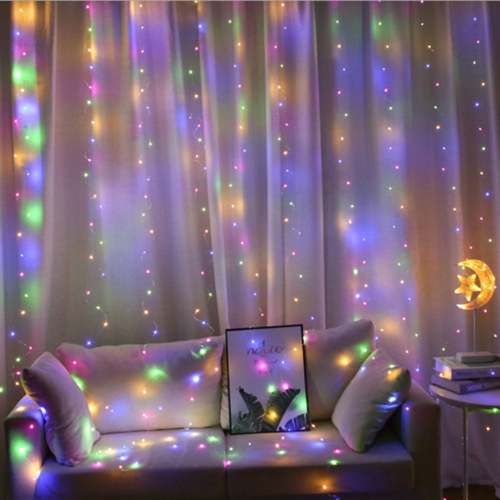 Cortina de luces LED USB, guirnaldas de luces cálidas, iluminación de Festival, lámpara de ventana de arcoíris, decoración navideña para el hogar, dormitorio, boda