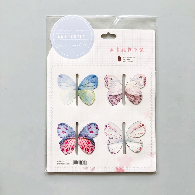 4 Stks/pak Creatieve Vlinder Magnetische Bookmark Marker Van Pagina Boek Clip Student School Kantoorbenodigdheden
