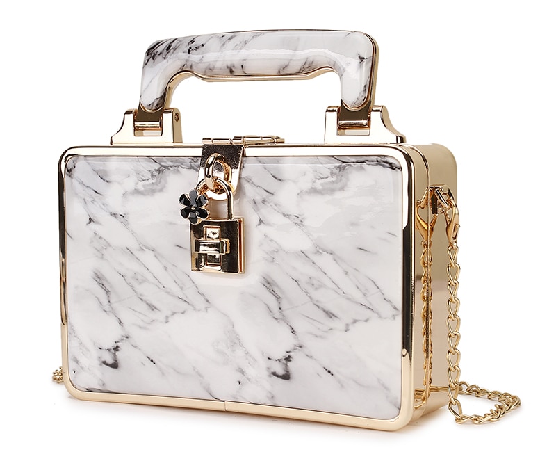 Luxury Marble Striped Box Pu Women Party Handbag Shoulder Bag Crossbody Bag Ladies Purse Bag Chian Purse Totes