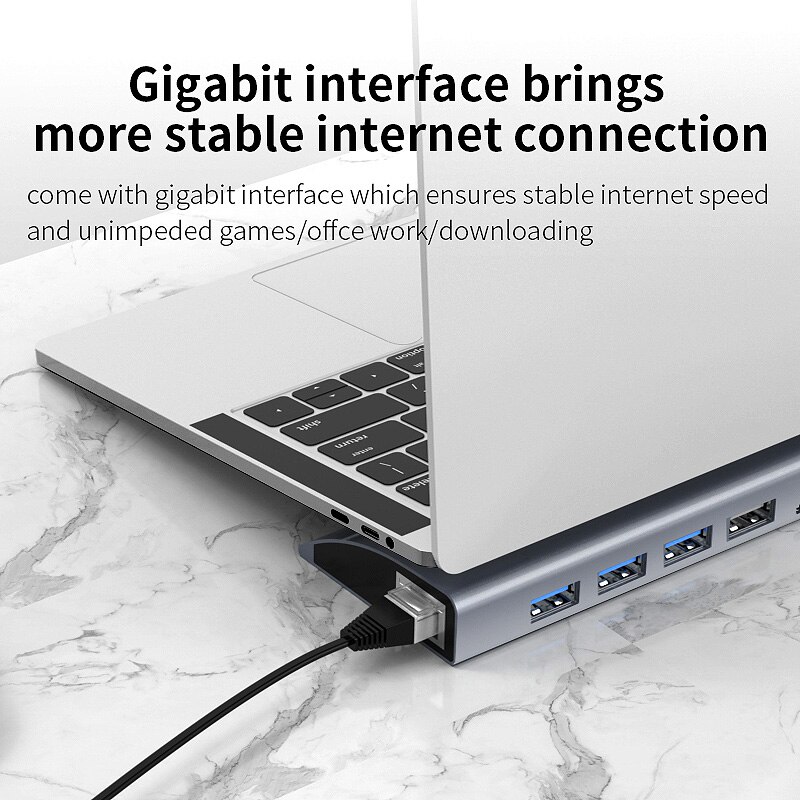 11 in 1 USB C Hub /Type C Data Hub With 11-Port 4 USB 3.0 +4K HDMI +TF +SD +Type C PD +RJ45+VGA+ 3.5MM o Ports