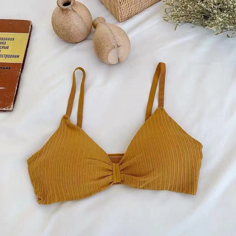 sexy beauty without steel ring knitted underwear wrapped chest small chest gathered bra lingerie triangle cup tube top: Yellow