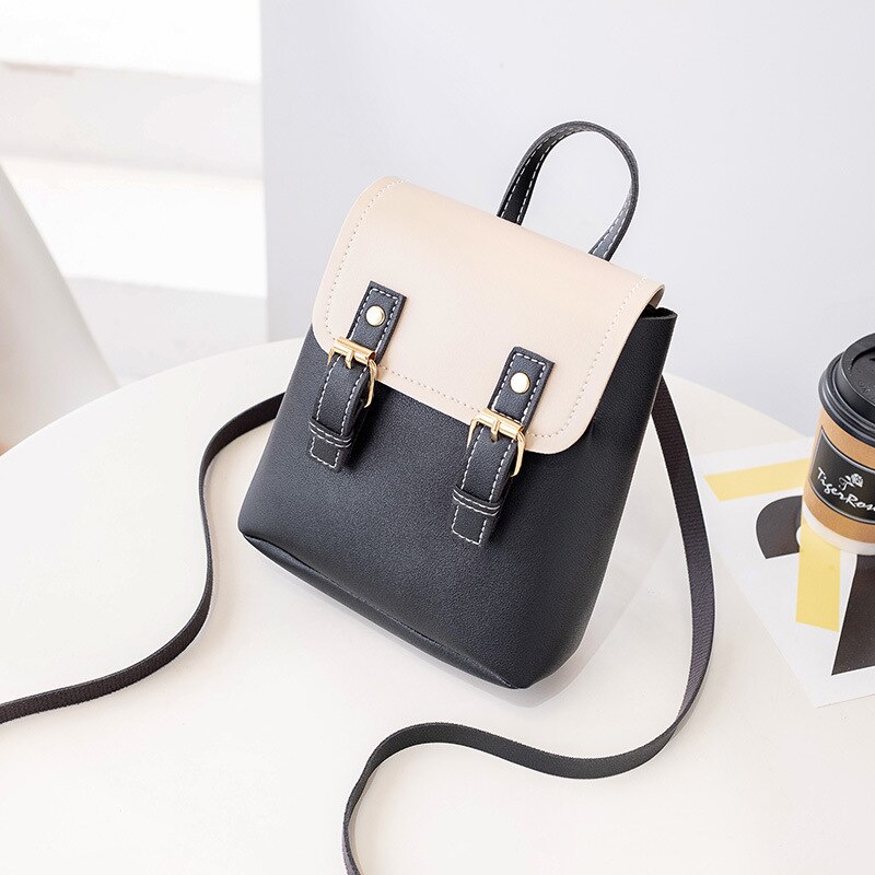 femmes sac à dos multi-fonction voyage sac tendance collège vent couleur unie pu cuir sac seau sac: Black