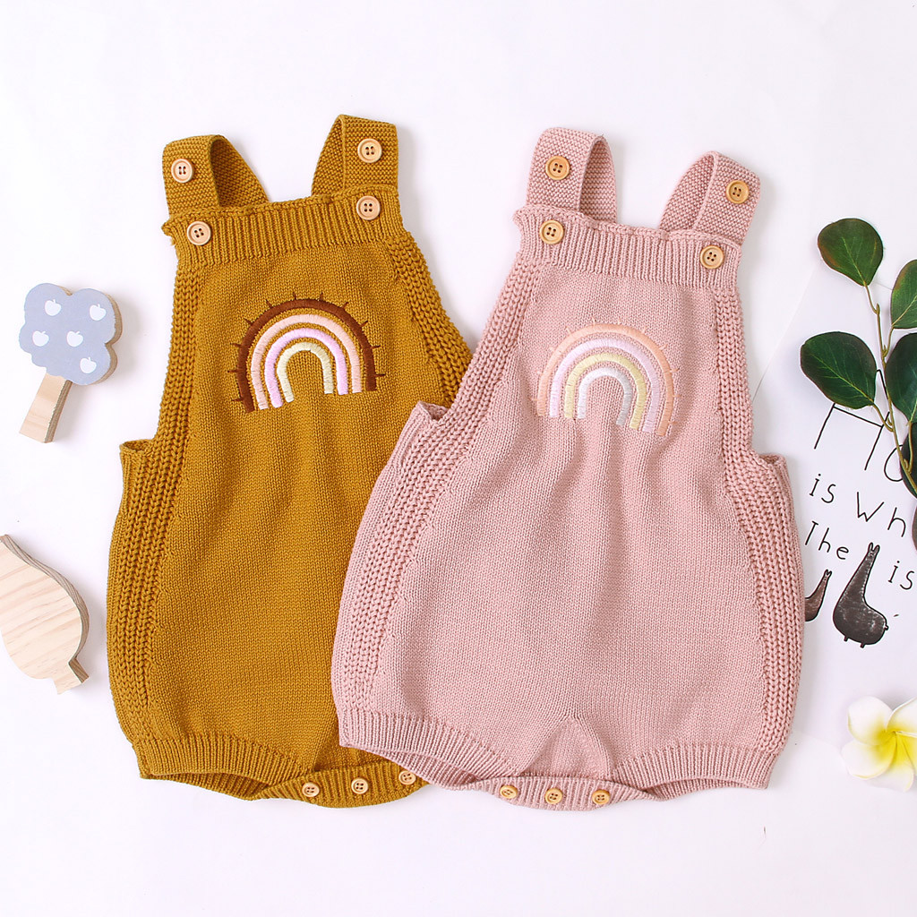 Infant Baby Girls Boys Print Jumpsuit Romper Casual Clothes Children's Sleeveless Rainbow Strap Knitted Romper kids clothes