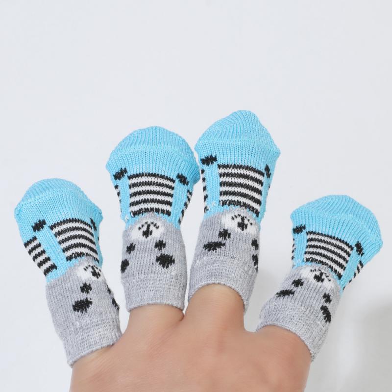 4Pcs Warm Puppy Dog Shoes Soft Pet Knitted Socks Indoor Small Dog Cat Snow Boots Socks Cute Cartoon Non-slip Socks Pet Supplies