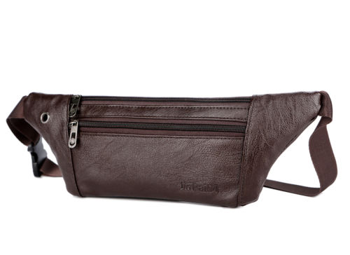 Herre pu lær fanny pack glidelås opp tynn reise fotturer cross body messenger midje bag slynge brystbelte bag: Brun