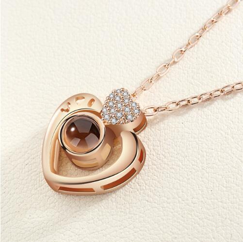 Romantische Liefde Geheugen Initial Ketting Rose Goud & Zilver 100 Talen I Love U Projectie Hanger Ketting Collier Femme