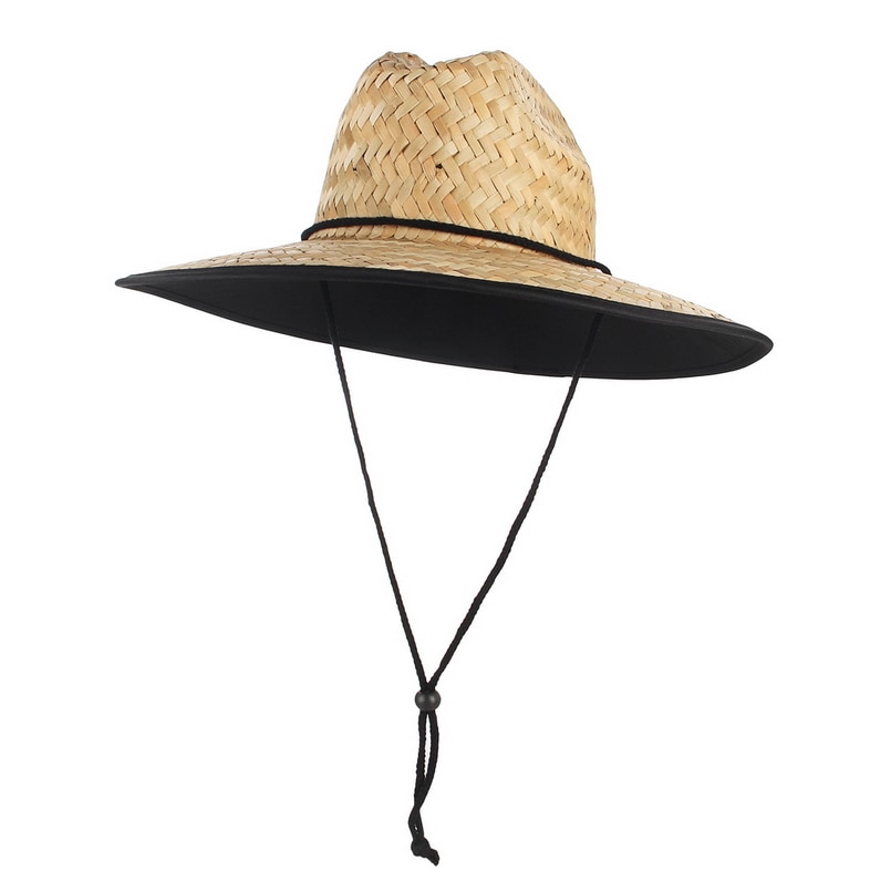 GEMVIE Wide Brim Lifeguard Safari Straw Hat For Men/Women Summer Sun Hat with Chin Cord