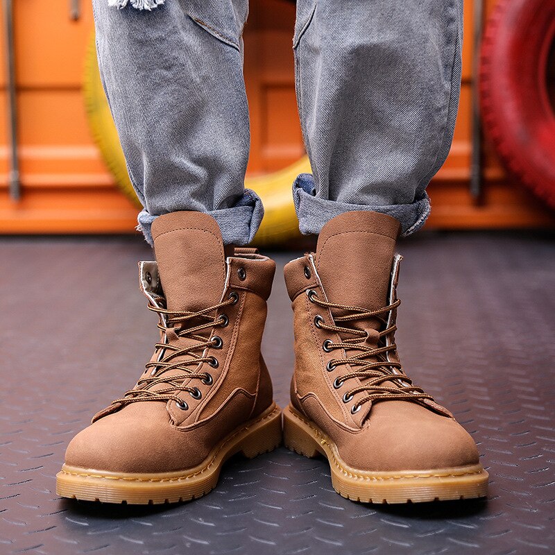 Mężczyźni buty jednolity kolor wygodne sznurowane mężczyźni Martin buty męskie buty wytrzymała podeszwa buty Casual buty w brytyjskim stylu obuwie