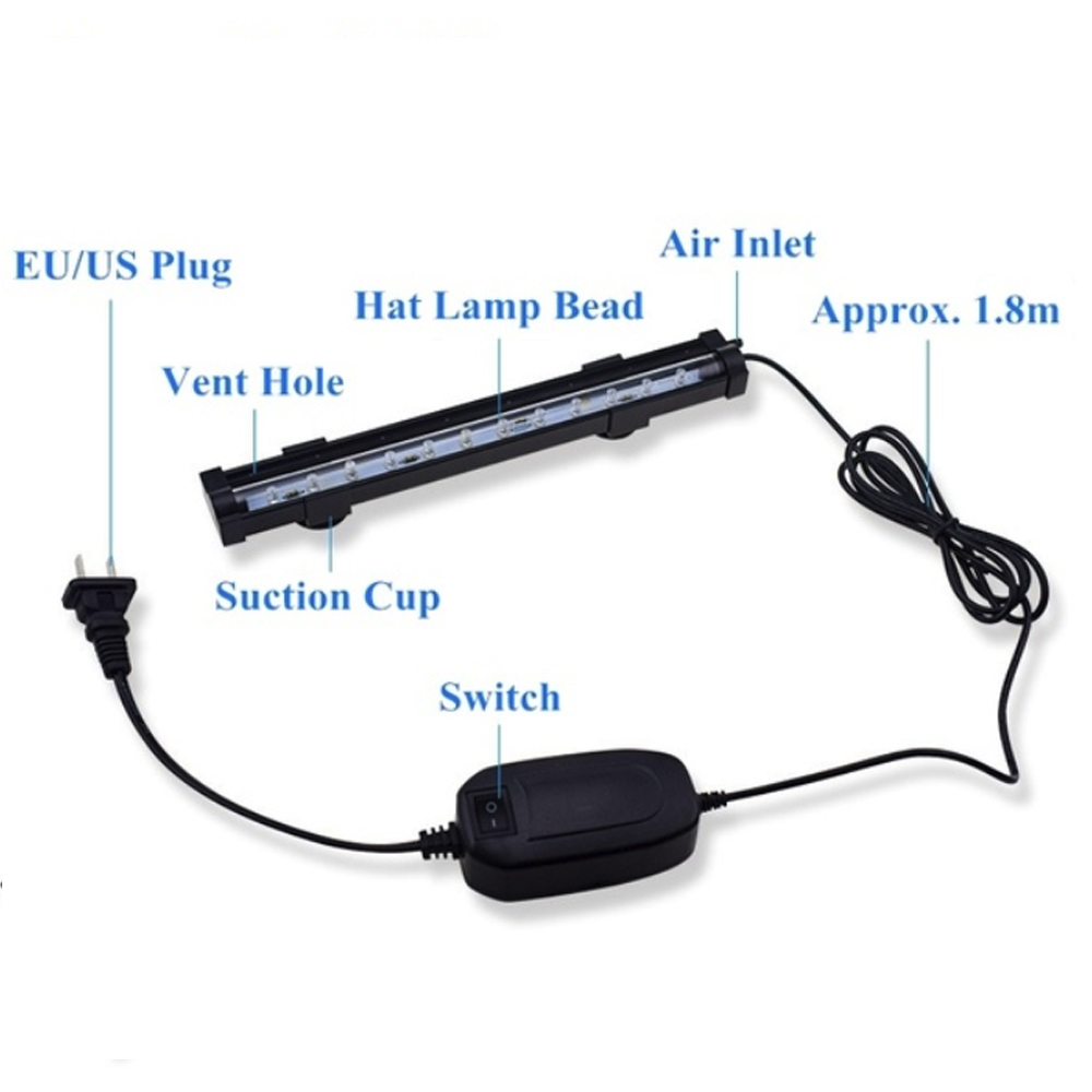 Akvarie akvarium led vandtæt lys farverig fiskelampe eu/us power akvarier dekoration lang stribe dykglas lys