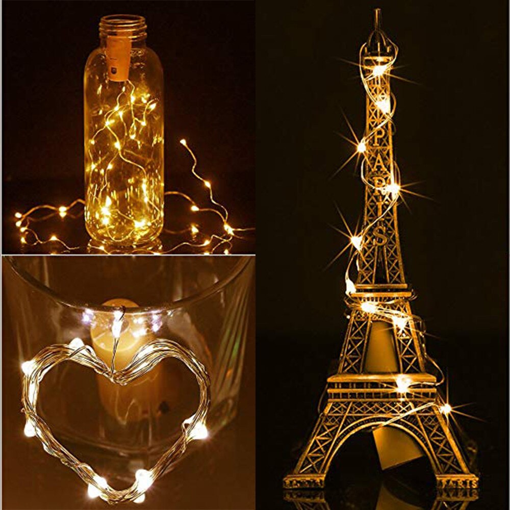 2M 20LED Solar Cork Wine Bottle Stopper Copper Wire String Lights Fairy Lamps Wedding Party DIY Decoration Light String: Warm White