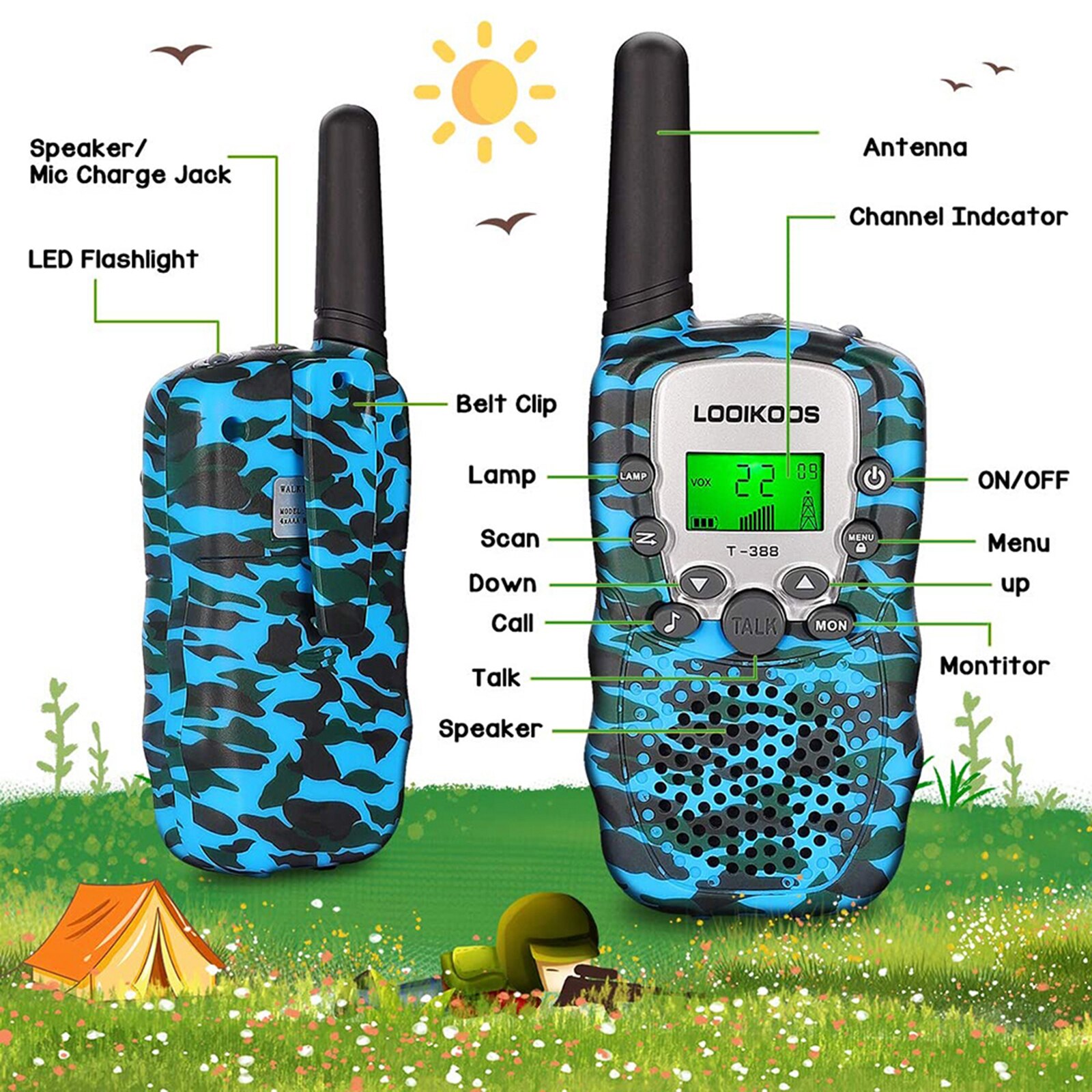 2 pçs walkie talkie crianças comunicador crianças distância de rádio 2-3km 1 par camuflagem walkie talkies presente de aniversário