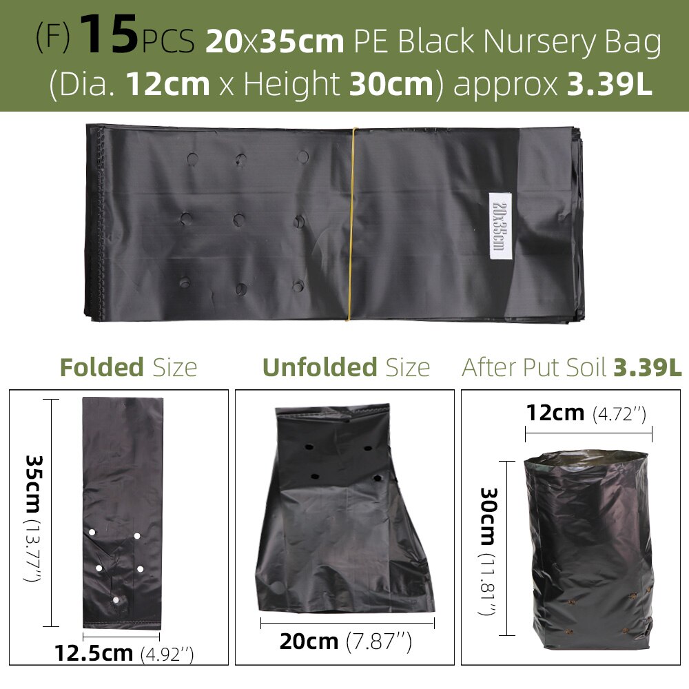 Sacs de pépinière en plastique PE, sacs de culture de plantes, Pots de semis avec trous respirants pour Fruits, légumes, fleurs, fournitures de jardin: F-15PCS