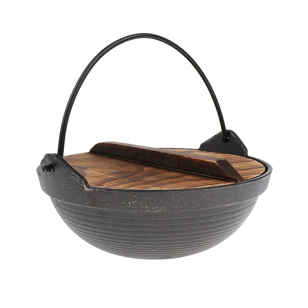 Portable Lightweight Aluminum Alloy Camping Hanging Cooking Pot with Wooden Lid Durable Cookout Cookware 7'/7.9': 20cm