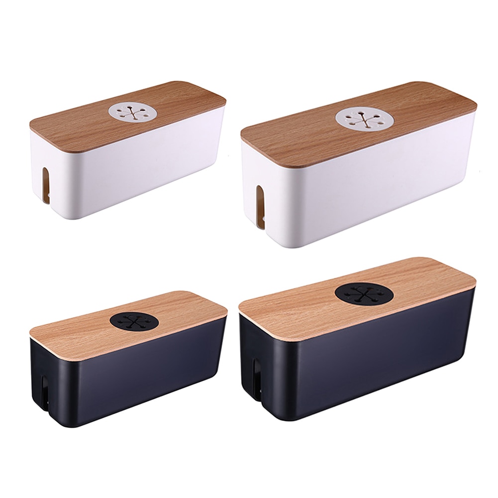 Boîte de rangement de fil avec couvercle en bois tablette téléphone, organisateur de prise de réseau de ligne, ensembles de gestion de chargeur domestique