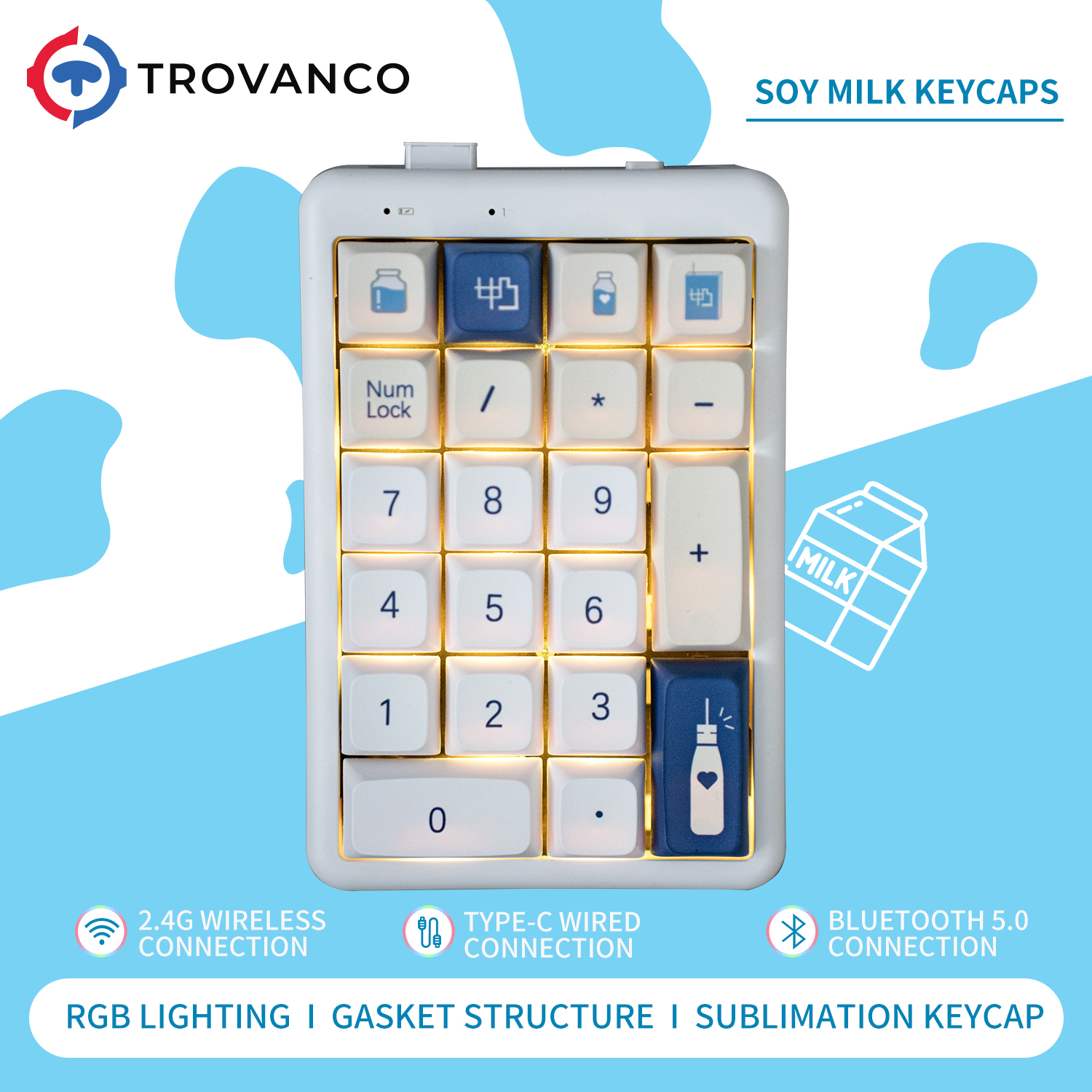 21-Key Wireless Mechanical Keyboard Number Pad Tri-Mode Cartoon Numeric Keypad with -Swappable Switches RGB Backlight: camel / White Switch