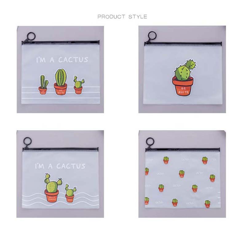 Sacs en plastique à fermeture éclair, Cactus dessin animé mignon sac de rangement Transparent de maquillage pour crayon organisateur de bureau à domicile