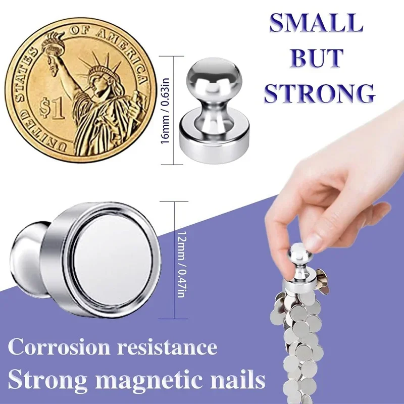 1/20Pcs Metal Strong Magnetic Pushpins Small Magnets Whiteboard Fridge Thumbtack Map Magnets Push Pins for Office School