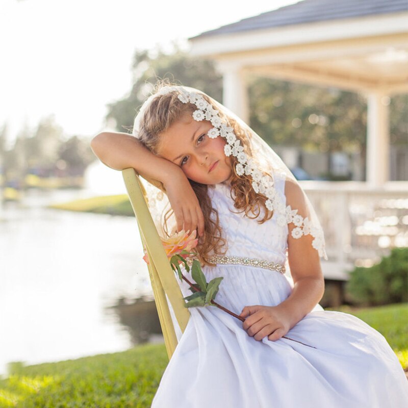 White Ivory Kids Girls First communion Veils Tulle bowknot with comb Wedding Flower Girl veil Voile Mariage Fille