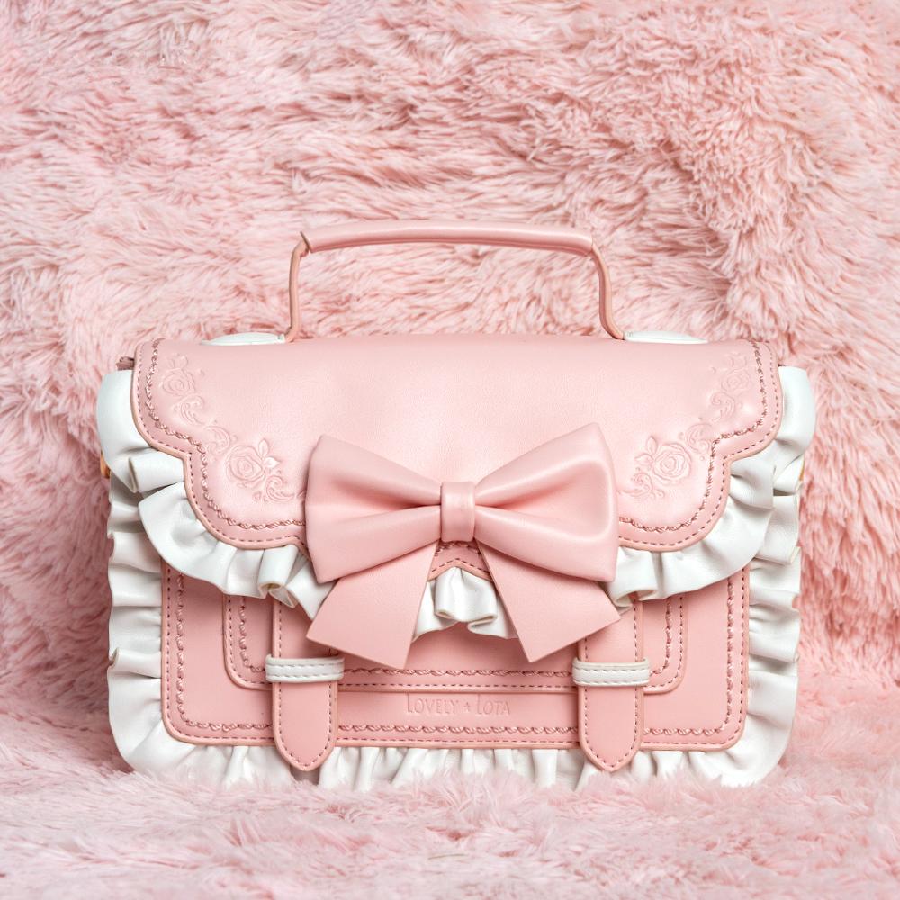 Roze Lolita Boog Handtas Schoudertas PU Leer Cosplay Meisjes Vrouw 32x23x8cm