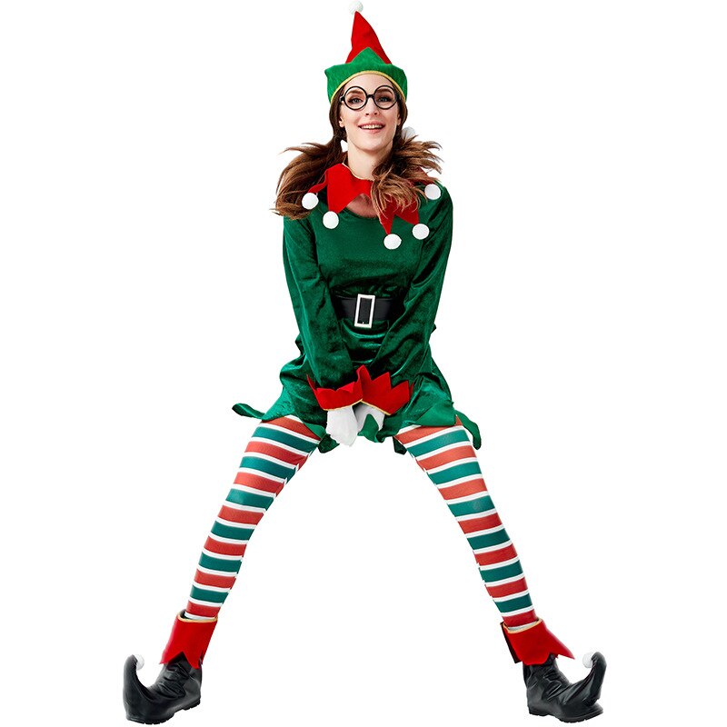 Dame drôle mignon vert elfe arbre de noël costume noël Santa nouvel an déguisement