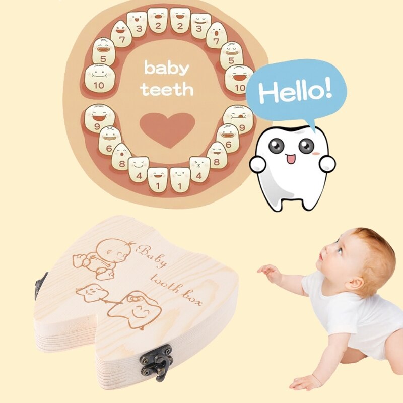 Baby Souvenirs Zahn Kasten Griechischen/Spanisch/Englisch/Russisch/Französisch/Italienisch Holz Milch Zähne Organizer Lagerung Kasten für Jungen Mädchen