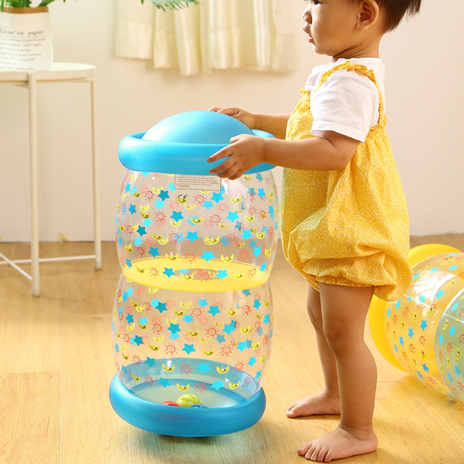 Funny Inflatable Crawling Standing Exercise Training Roller with Bell Ball for 6-36 Month Newborn Toddlers Boys Girls