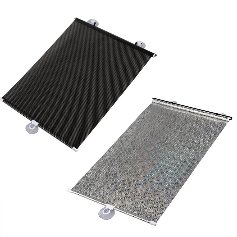 Anti-UV Protection Car Front Window Sunshade Automatic 50*125cm Heat PVC Gray/Black Universal Easy Installation