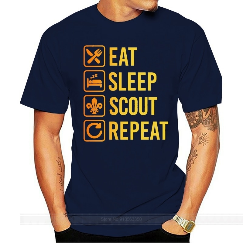 Eat Sleep Scout Repeat Funny T-Shirt Boy Scouting Mens Shirts Short Sleeve Trend Clothing 100 % cotton T Shirt for Boy