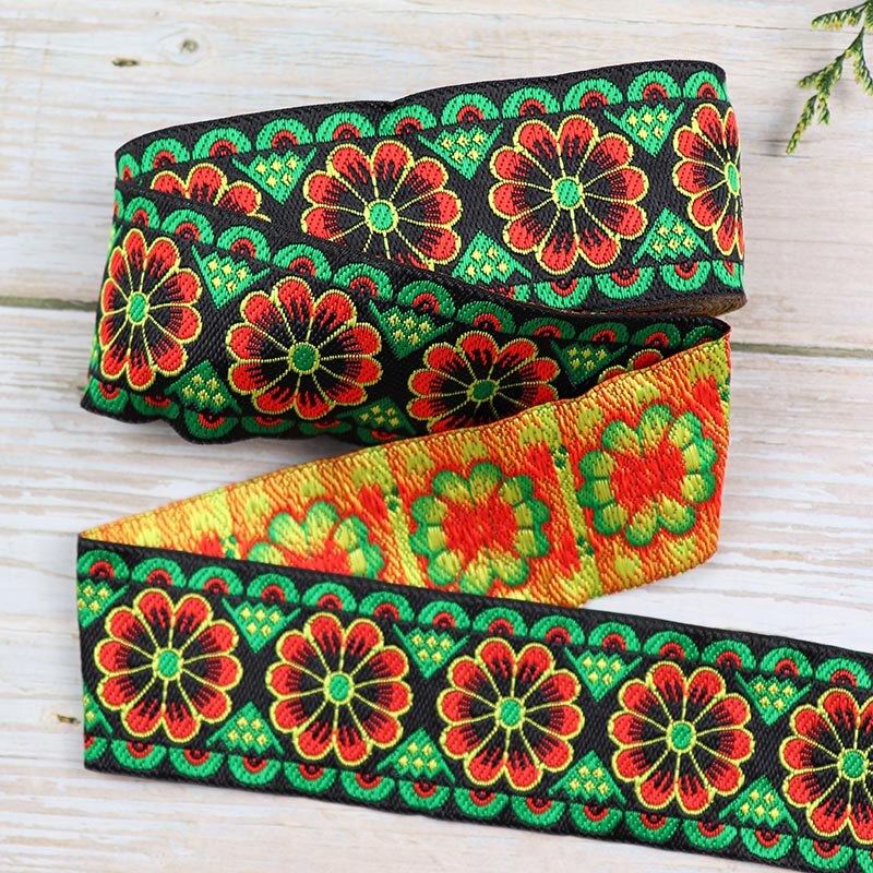 7 yards 5cm jacquard bånd smukke blomster mønster vævet broderi blonde bånd trim til beklædningsgenstand gardin tasker gør-det-selv dekoration