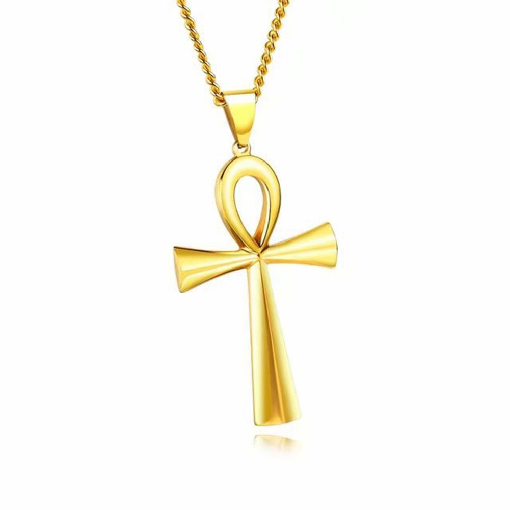 Amulett anheng egyptisk ankh krusifiks halskjeder anheng rustfritt stål symbol på livet kors halskjeder smykker kjeder: A-gull