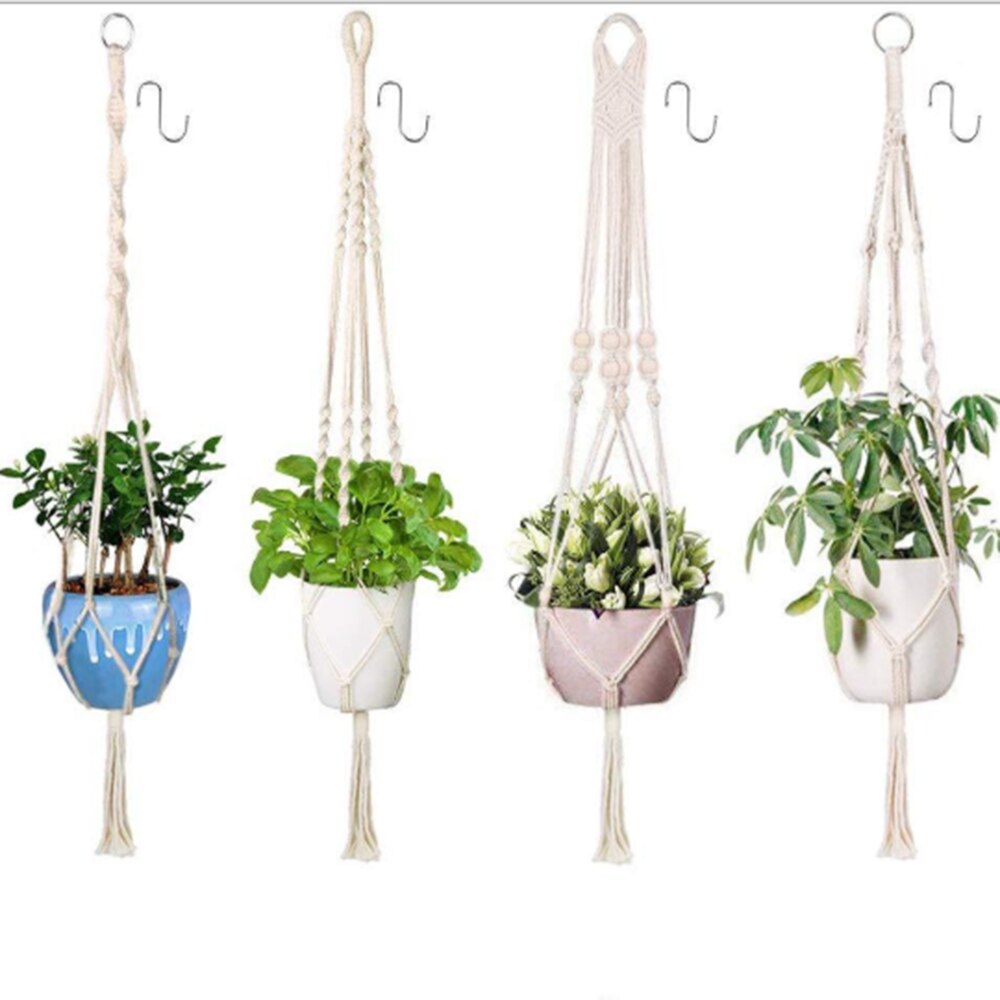 4Pcs Knoop Hanger Voor Plant Katoen Linnen Bloempot Mand Houder Lifting Touw Macrame Shelve Opknoping Rack Plafond Balkon decor