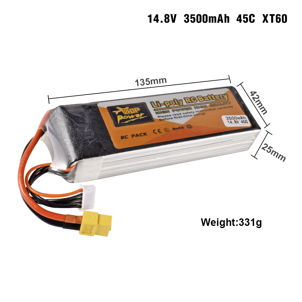 Batterie Lipo pour Voiture et Bateau RC, 4S, 14.8V, 1800-6000mAh, 30C, 45C, avec compte 60 T