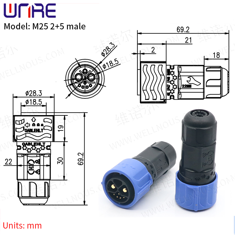 E-BIKE Battery Connector IP67 30-50A Charging Port M25 Plug With Cable Scooter Socket e Bike Plug Batteries: Lavender