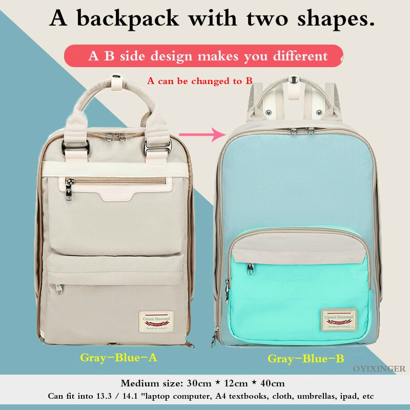 Les deux épaules sacs à dos femmes sac à dos pour ordinateur portable filles lycée sacs d'école garçons Style cartable avec Surface commutable: Gray-Blue