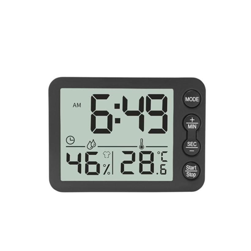 Indendørs rum lcd elektronisk temperaturfugtighedsmåler digitalt termometer hygrometer vejrstation ure sort / hvid måler: Sort