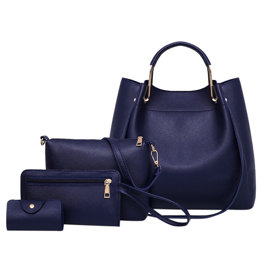 sac clair femmes tendance quatre pièces couleur unie en cuir sac à bandoulière sac à main femme sac femmes sacs à main # T2: Blue