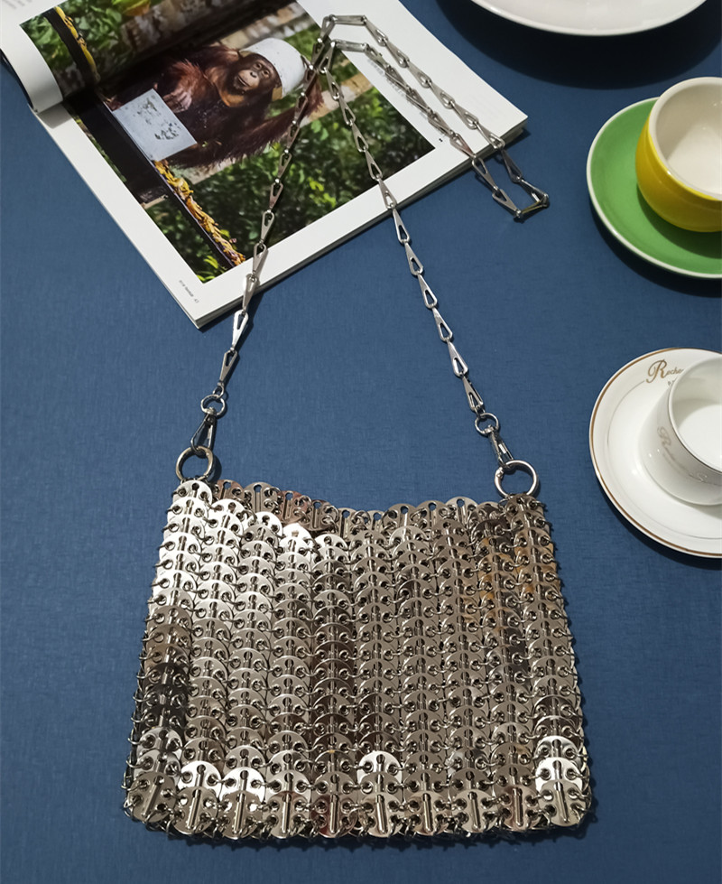 Frauen Taschen Silber Metall Pailletten Kette Gewebte Tasche Hohl Abend Taschen Kupplung Weibliche Reise Schulter Tasche Handtasche: Rosa
