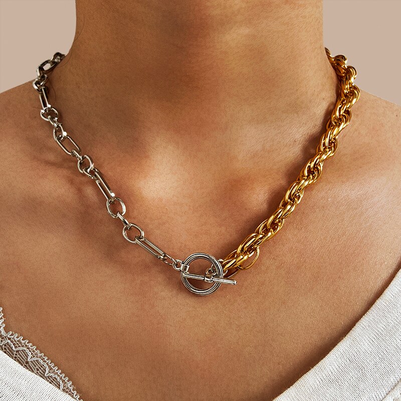 17KM Vintage Chunky Thick Chain Necklace For Women Men Exaggerated Big Gold Snake Chain Choker Necklaces Female Jewelry: CS51878