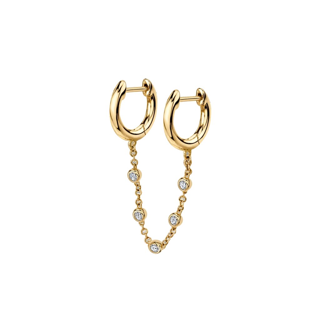 Stil cz zirkon kæde 2 hul dobbelt piercing ørering til kvinder guld små huggie hoop øreringe brusk smykker