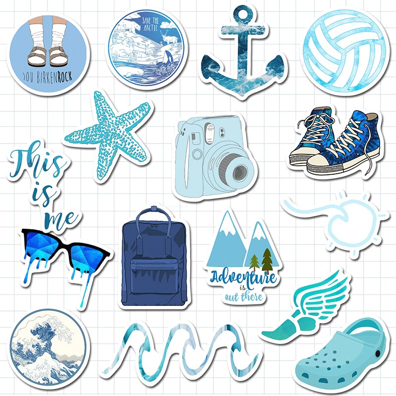 SEAAN 50PCS Blue Skateboard Stickers Vinyl Laptop Luggage Decals VSCO Girls Sticker