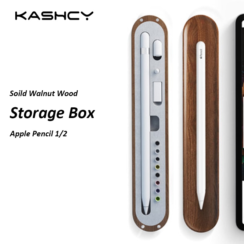 KASHCY Solid Wood Walnut Pencil Storage Box For Apple Pencil 1/2 generation accessories Tray